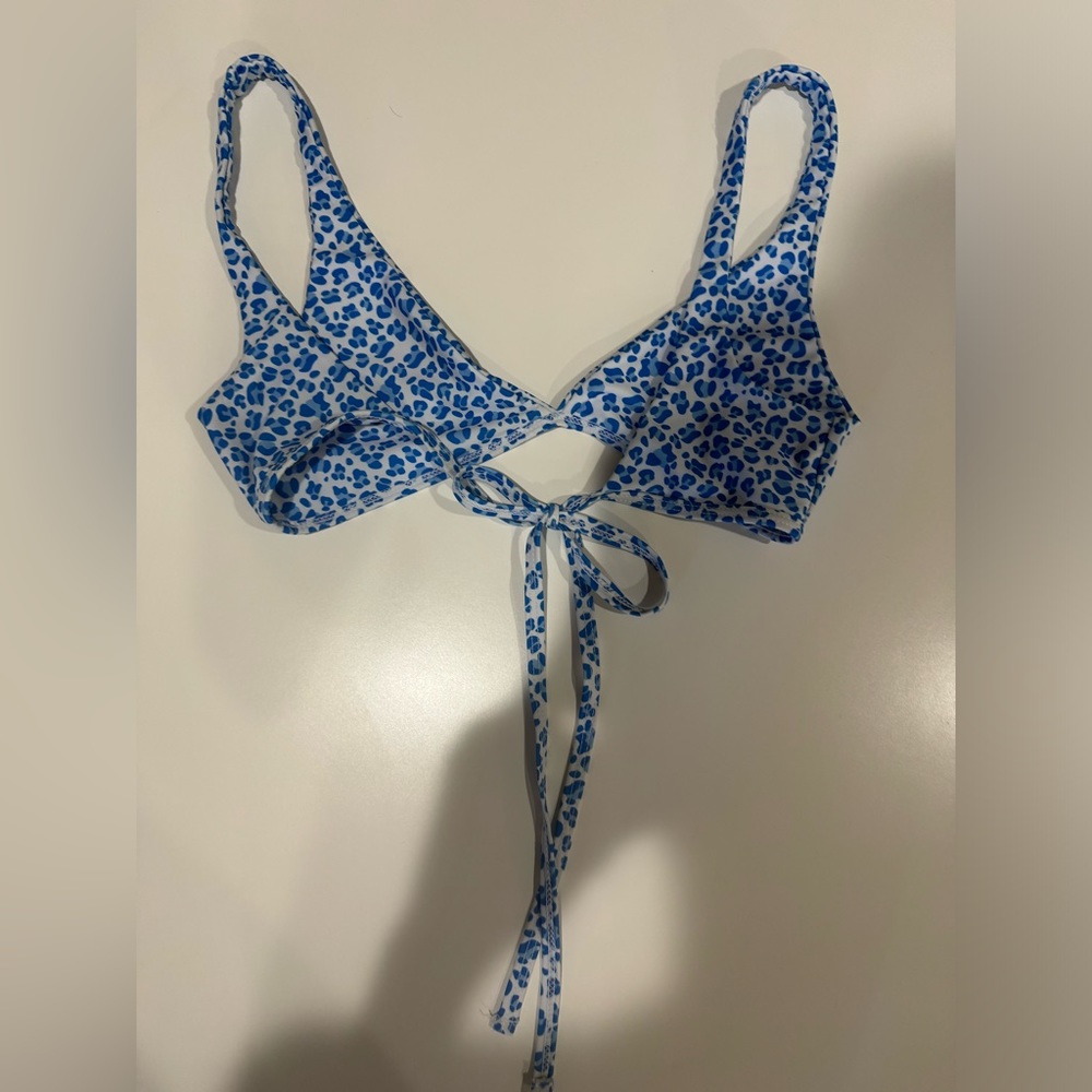 Blue cheetah print swimsuit top